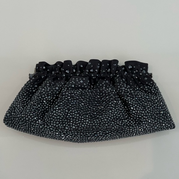JUDITH LEIBER CHARCOAL CRYSTAL CONVERTIBLE CLUTCH SHOULDER BAG - Picture 9 of 17